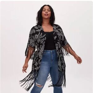 Torrid Black and Gray Fringe Poncho